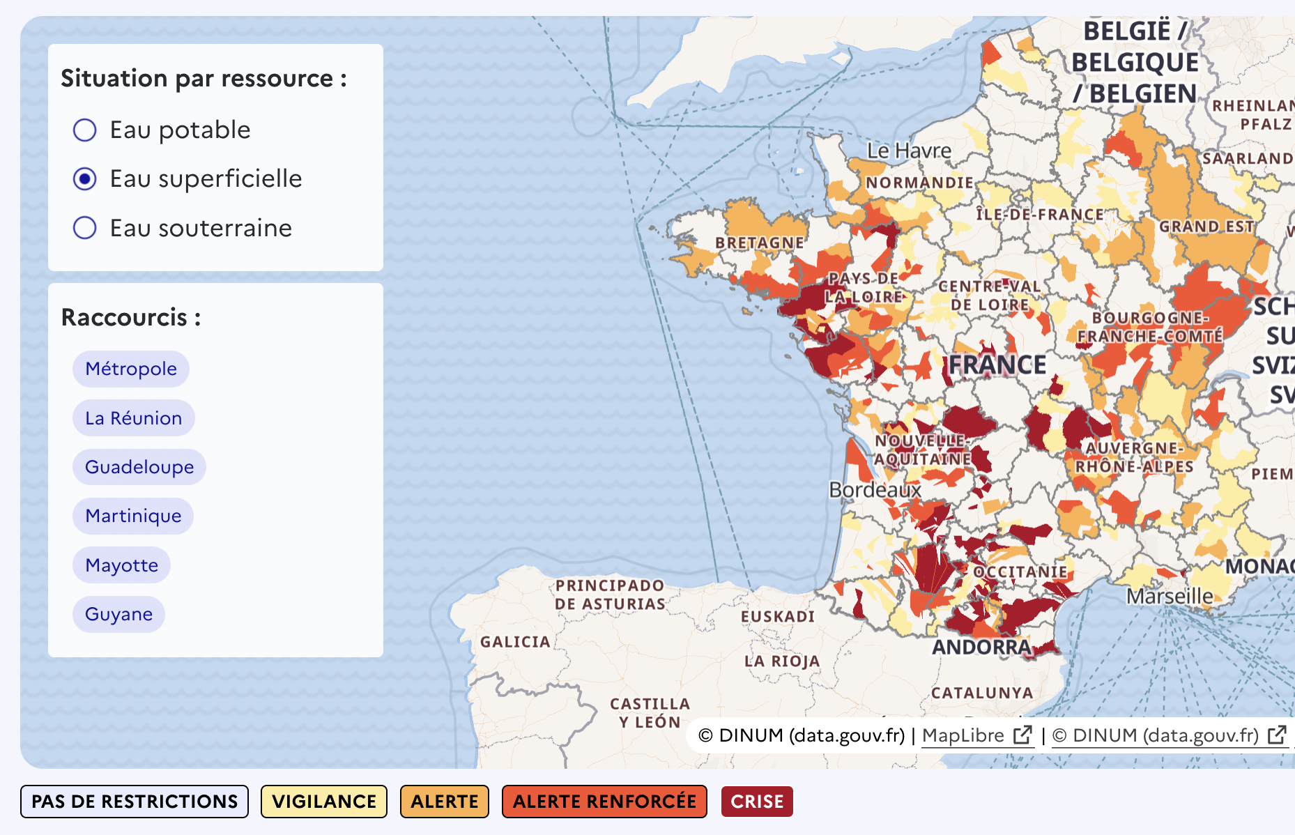 Source : VigiEau, état de sécheresse du territoire au 31 août 2025